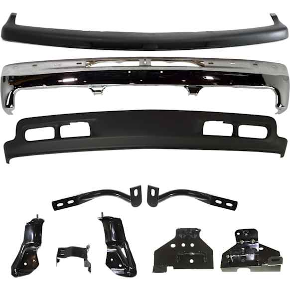 8-Piece Kit Front Bumper Chrome, Includes (1) Bumper, (1) Valance, (1) Bumper Trim and (5) Bumper Bracket