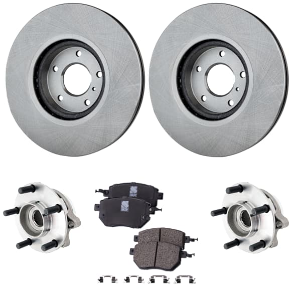 2-Wheel Set Front Wheel Hub, 5 Lugs, 3.5L, 6Cyl, Includes (2) Brake Disc, (1) Brake Pad Set, and (2) Wheel Hub