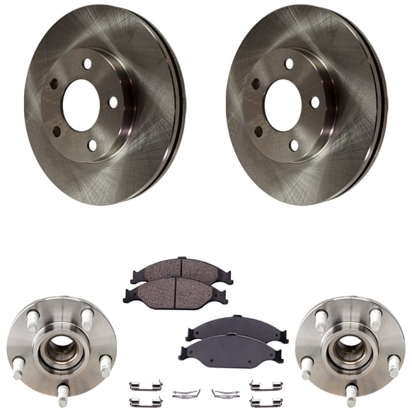 2-Wheel Set Front Wheel Hub, 5 Lugs, Includes (2) Brake Disc, (1) Brake Pad Set, and (2) Wheel Hub