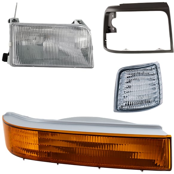 1992-1996 Ford F-150 - 4-Piece Kit Passenger Side Halogen Headlight, Includes (1) Corner Light, (1) Headlight, (1) Headlight Door, and (1) Turn Signal Light