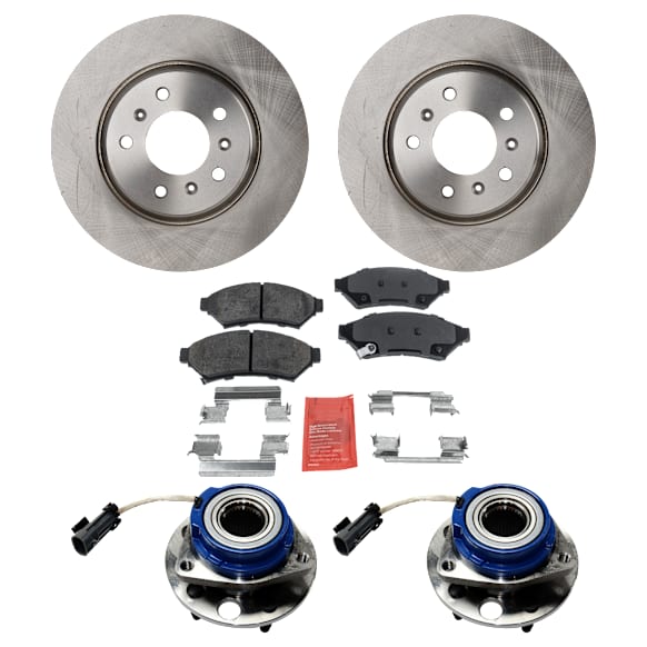 2-Wheel Set Front Wheel Hub, 5 Lugs, With Bearing, With Sensor, Includes (1) Brake Pad Set, (2) Wheel Hub and (2) Brake Disc