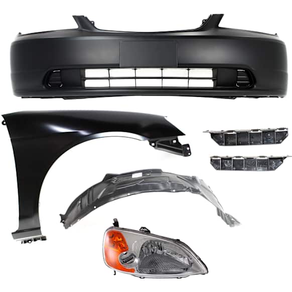 6-Piece Kit Passenger Side Halogen Headlight, Without bulb(s), OE Replacement, Includes (2) Bumper Bracket, (1) Bumper Cover, (1) Fender, (1) Headlight and (1) Fender Liner