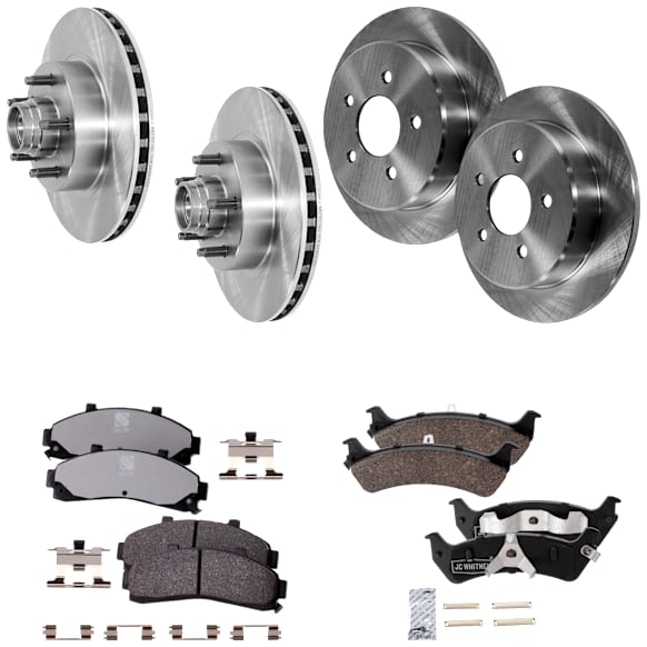 4-Wheel Set Front and Rear Brake Disc and Pad Kit, Plain Surface, 5 Lugs, Front-286.4 mm/Rear-284.48 mm, Front-Semi-Metallic/Rear-Ceramic, RWD, Pro-Line Series, Includes (4) Disc and (2) Pad Set