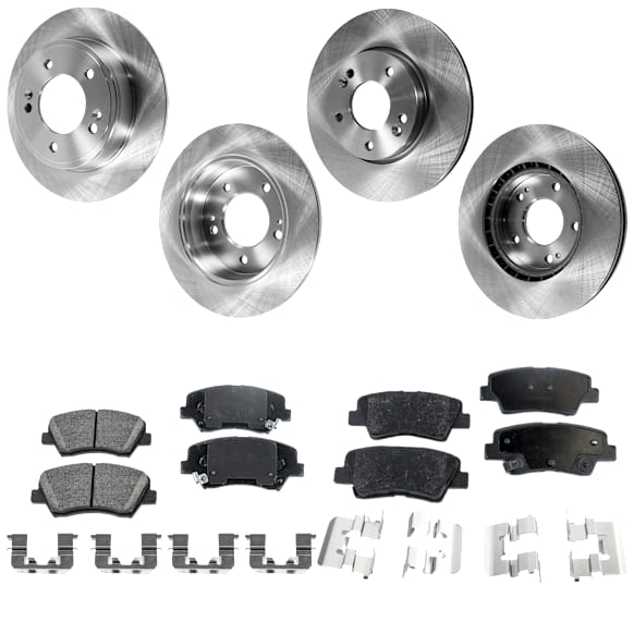 4-Wheel Set Front and Rear Brake Disc and Pad Kit, Plain Surface, 5 Lugs, Front-279.91 mm/Rear-261.87 mm, Front-Ceramic/Rear-Organic, Pro-Line Series Includes (4) Brake Disc and (2) Brake Pad Set