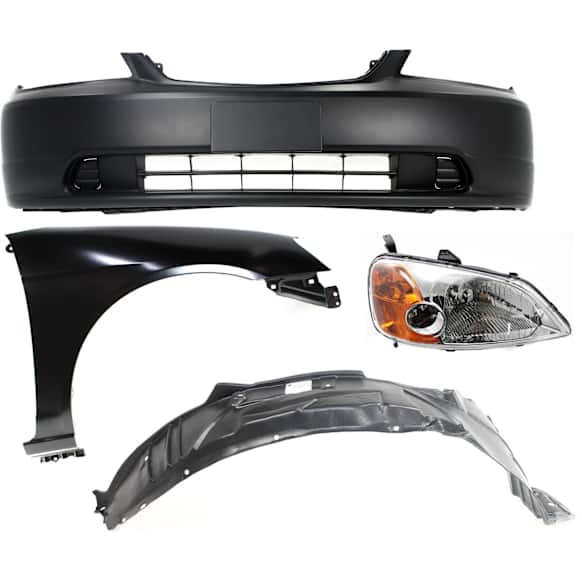 4-Piece Kit Passenger Side Halogen Headlight, With bulb(s), OE Replacement, Sedan, Includes (1) Bumper Cover, (1) Fender, (1) Headlight and (1) Fender Liner