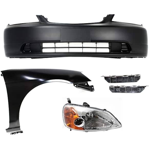 5-Piece Kit Passenger Side Halogen Headlight, With bulb(s), OE Replacement, Sedan, Includes (1) Bumper Cover, (2) Bumper Bracket, (1) Headlight and (1) Fender