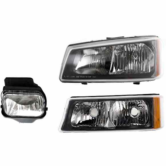 3-Piece Kit Driver Side Halogen Headlight, With bulb(s), OE Replacement, Includes (1) Fog Light, (1) Headlight and (1) Turn Signal Light