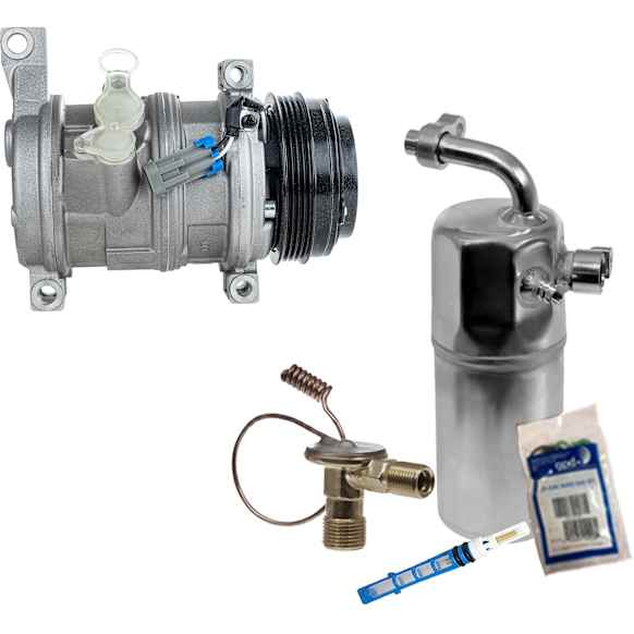 2012 Cadillac Escalade ESV - 2-Piece Kit A/C Compressor Kit, 6.2L 8Cyl, FLEX, 2 Bolts to mount the Hoses, With Clutch, 4-Groove Pulley,  Includes (1) A/C Compressor and (1) A/C Service Kit (A/C Accumulator, A/C Expansion Valve, A/C Orifice Tube, and A/C O-Ring and Gasket