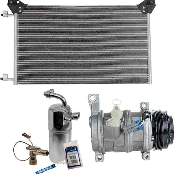 3-Piece Kit A/C Compressor Kit, With Clutch, 4-Groove Pulley, Includes (1) A/C Compressor, (1) A/C Condenser and (1) A/C Service Kit