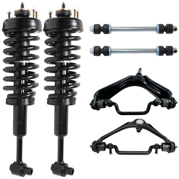 6-Piece Kit Front, Driver and Passenger Side Fully Loaded Strut, Includes (2) Control Arm, (2) Loaded Strut, and (2) Sway Bar Link