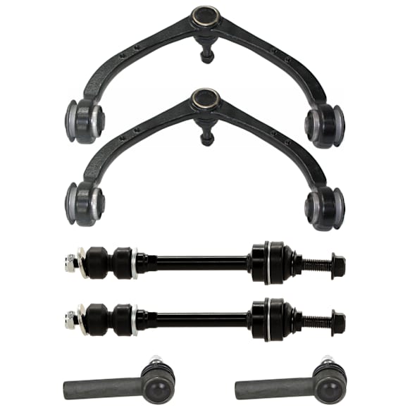 6-Piece Kit Front, Driver and Passenger Side, Upper Control Arm, Includes (2) Control Arm, (2) Tie Rod End and (2) Sway Bar Link