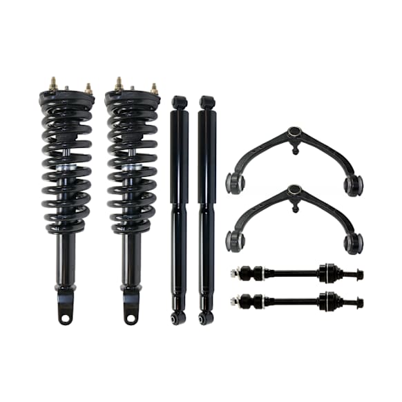10-Piece Kit Front and Rear, Driver and Passenger Side Shock and Fully Loaded Strut, RWD, Includes (2) Control Arm, (2) Tie Rod End, (2) Sway Bar Link and (4) Shock Absorber and Strut Assembly