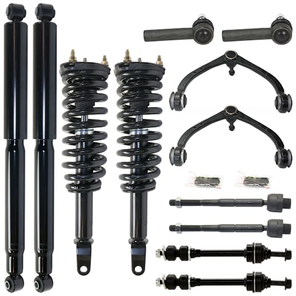 12-Piece Kit Front and Rear, Driver and Passenger Side Shock and Fully Loaded Strut, RWD, Includes (2) Control Arm, (4) Tie Rod End, (2) Sway Bar Link and (4) Shock Absorber and Strut Assembly