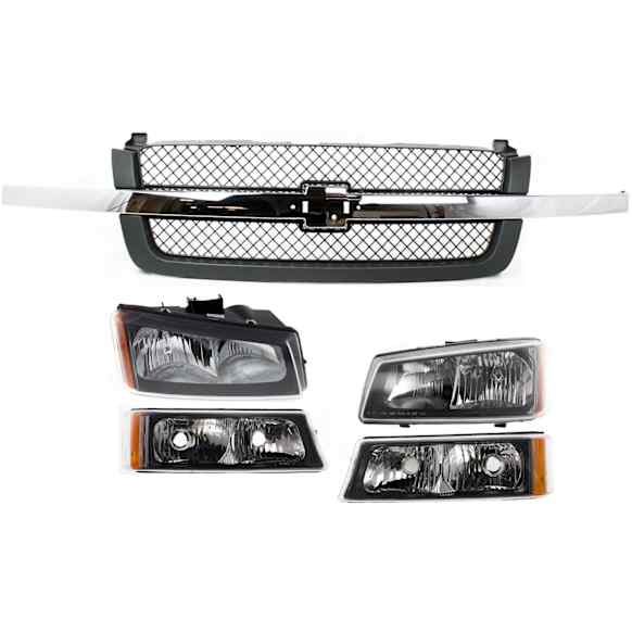 5-Piece Kit, Grille Textured Gray, Includes (1) Grille, (2) Headlight, and (2) Turn Signal Light