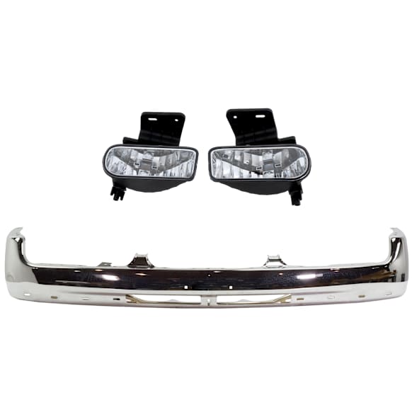 2-Piece Kit Front Bumper Chrome, Includes (1) Fog Light and (1) Bumper
