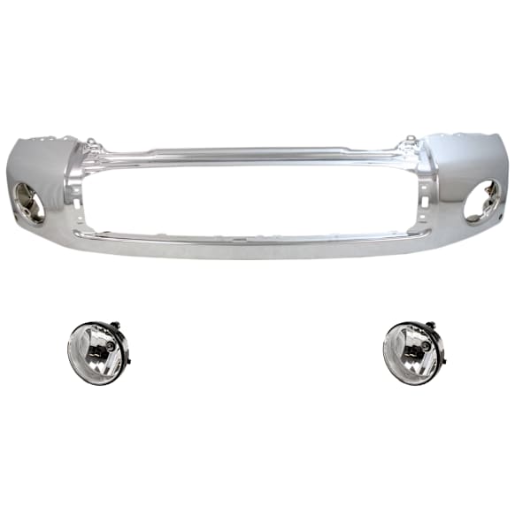 3-Piece Kit, Front Bumper, Chrome, Includes (1) Bumper and (2) Fog Light