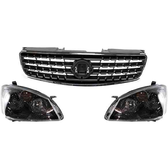 3-Piece Kit Driver and Passenger Side HID/Xenon Headlight, Without bulb(s), OE Replacement, Includes (1) Grille Assembly and (2) Headlight