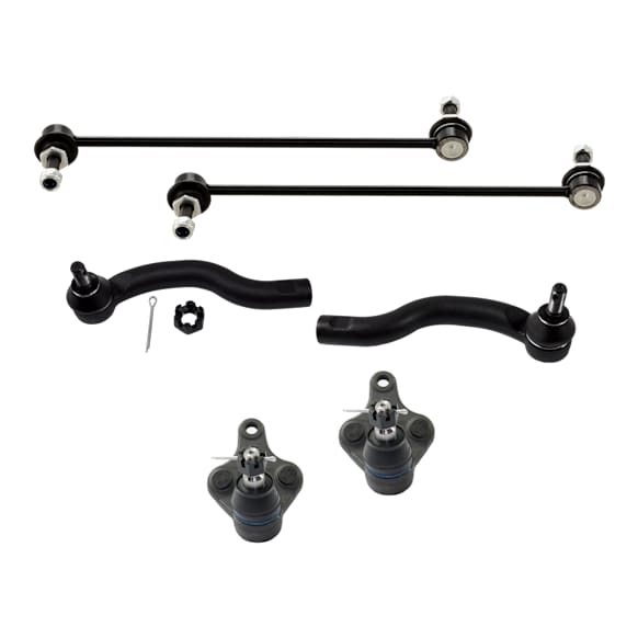 6-Piece Kit Front, Driver and Passenger Side, Inner and Outer, Lower Tie Rod End, Includes (2) Ball Joint, (2) Sway Bar Link, and (2) Tie Rod End