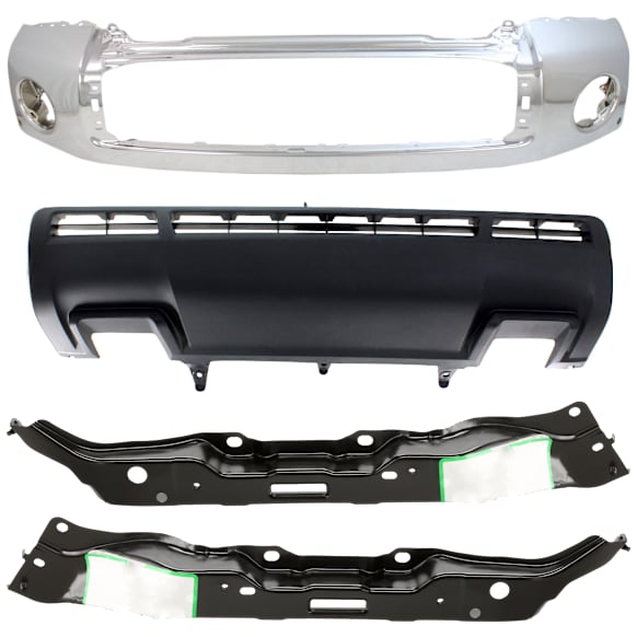 2011 Toyota Tundra - 4-Piece Kit Front, Driver and Passenger Side, Outer Bumper, Chrome,  Includes (1) Bumper, (2) Bumper Retainer, and (1) Valance