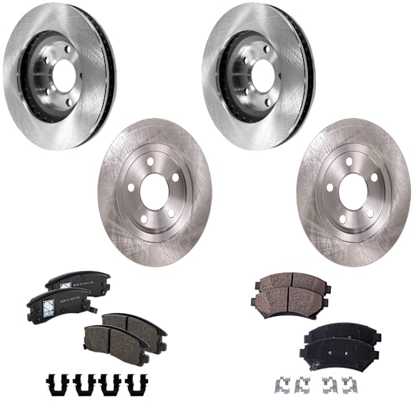 4-Wheel Set Front and Rear Brake Disc and Pad Kit, Plain Surface 5 Lugs Front-302.77 mm/Rear-281.18 mm, Includes (2) Brake Pad Set and (4) Brake Disc
