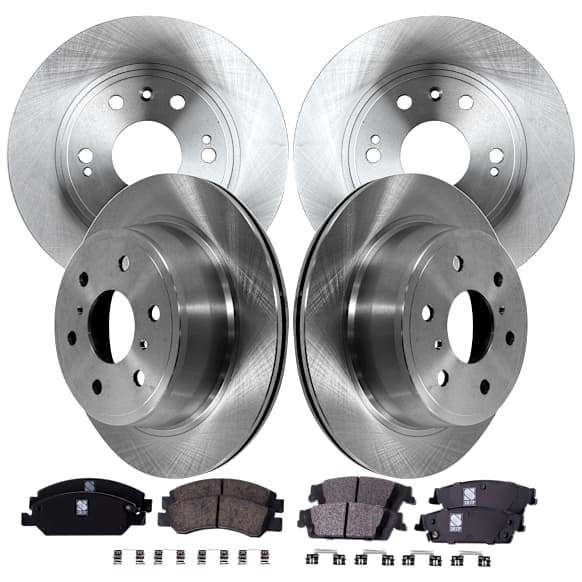 4-Wheel Set Front and Rear Brake Disc and Pad Kit, Plain Surface, 6 Lugs, Front-329.95 mm/Rear-344.93 mm, Includes (4) Brake Disc and (2) Brake Pad Set