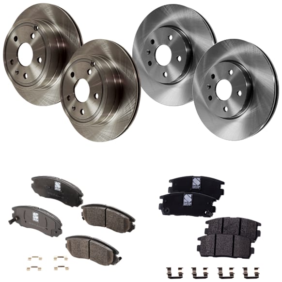 4-Wheel Set Front and Rear Brake Disc and Pad Kit, Plain Surface 5 Lugs Front-321.06 mm/Rear-303.02 mm, Includes (4) Brake Disc and (2) Brake Pad Set