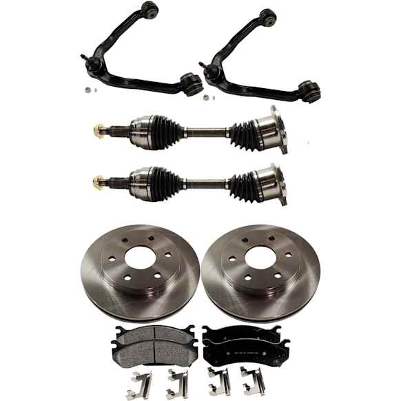 7-Piece Kit Front, Driver and Passenger Side Axle Assembly - New 7-Piece Kit, Includes (2) Brake Disc, (1) Brake Pad Set, (2) Control Arm and (2) Axle Assembly
