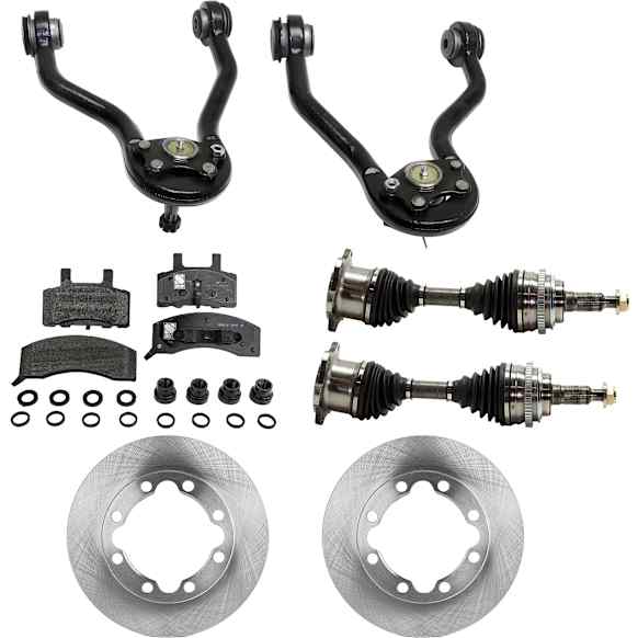 7-Piece Kit Front, Driver and Passenger Side Axle Assembly - New 7-Piece Kit, Includes (2) Brake Disc, (1) Brake Pad Set, (2) Control Arm and (2) Axle Assembly