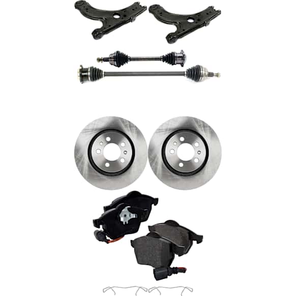 7-Piece Kit Front, Driver and Passenger Side Axle Assembly - New 7-Piece Kit FWD, Includes (1) Brake Pad Set, (2) Brake Disc, (2) Control Arm and (2) Axle Assembly