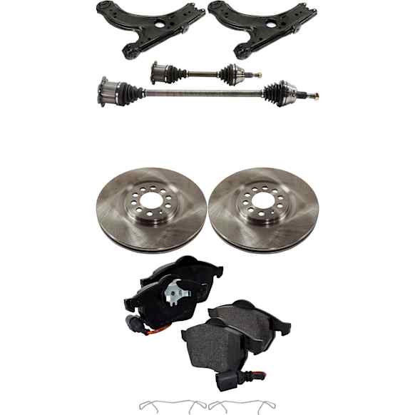 8-Piece Kit Front, Driver and Passenger Side Axle Assembly, Sedan, Automatic Transmission, Includes Brake Discs, Brake Pad Set, and Control Arms
