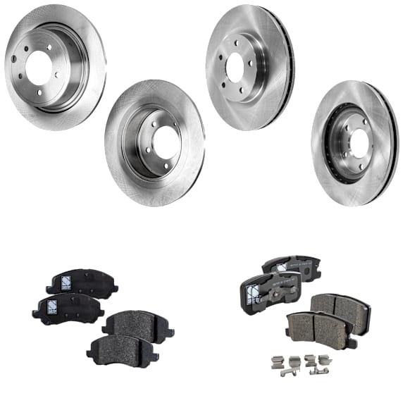 2011 Chrysler 200 - 4-Wheel Set Front and Rear Brake Disc and Pad Kit, Plain Surface, Front-293.88 mm/Rear-302.01 mm, 302mm Rear Disc, With BRG, BR1 or BR3 Brakes; With 302 mm Rotors, 3.6L 6Cyl, Pro-Line Series Includes (4) Disc and (2) Pad Set