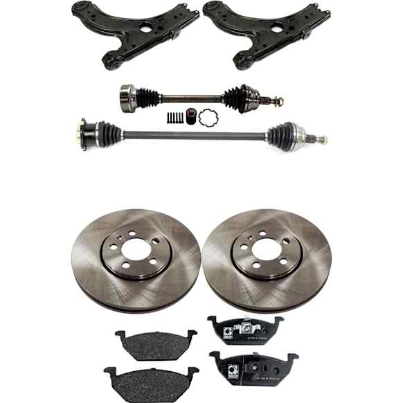 7-Piece Kit Front, Driver and Passenger Side Axle Assembly - New 7-Piece Kit FWD, Includes (2) Brake Disc, (1) Brake Pad Set, (2) Control Arm and (2) Axle Assembly