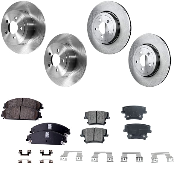 4-Wheel Set Front and Rear Brake Disc and Pad Kit, Plain Surface 5 Lugs Front-344.93 mm/Rear-320.04 mm, Includes (2) Brake Pad Set and (4) Brake Disc