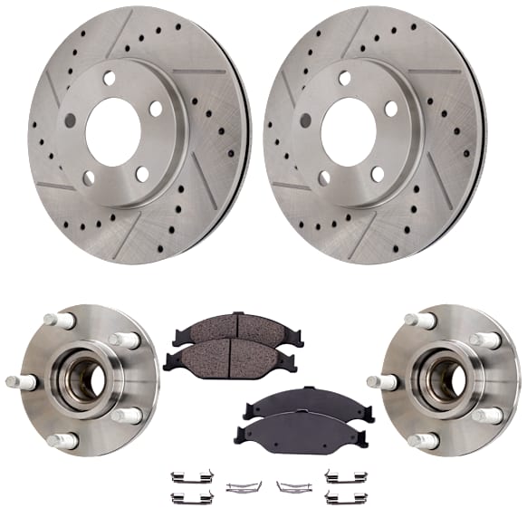 2-Wheel Set Front Wheel Hub, 5 Lugs, Includes (2) Brake Disc, (1) Brake Pad Set, and (2) Wheel Hub