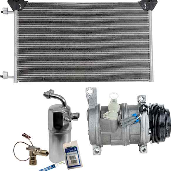 3-Piece Kit A/C Compressor Kit, With Clutch, 4-Groove Pulley, Includes (1) A/C Compressor, (1) A/C Condenser and (1) A/C Service Kit
