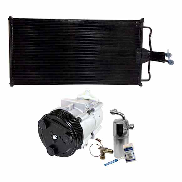 3-Piece Kit A/C Compressor Kit, With Clutch, 8-Groove Pulley, Includes (1) A/C Compressor, (1) A/C Condenser and (1) A/C Service Kit