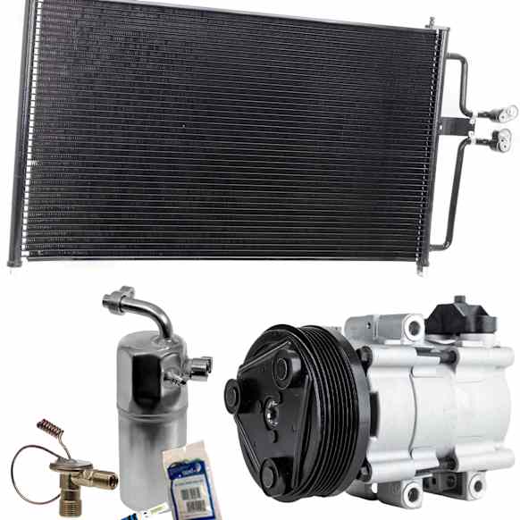 3-Piece Kit A/C Compressor Kit, With Clutch, 6-Groove Pulley, Includes (1) A/C Compressor, (1) A/C Condenser and (1) A/C Service Kit