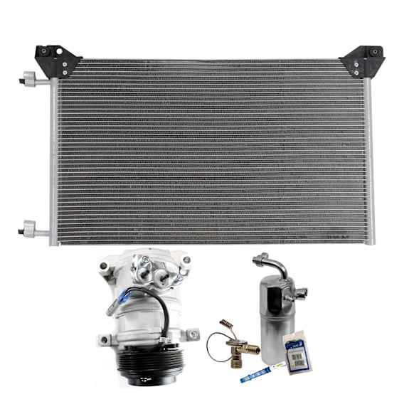 3-Piece Kit A/C Compressor Kit, With Clutch, 6-Groove Pulley, Includes (1) A/C Compressor, (1) A/C Condenser and (1) A/C Service Kit