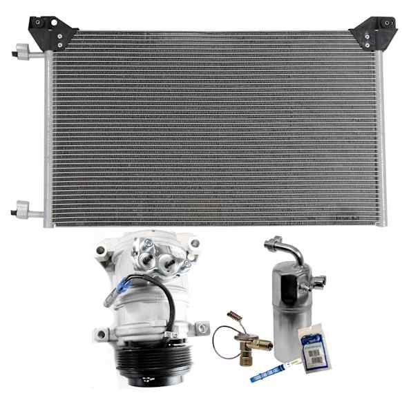 3-Piece Kit A/C Compressor Kit, With Clutch, 6-Groove Pulley, Includes (1) A/C Compressor, (1) A/C Condenser and (1) A/C Service Kit