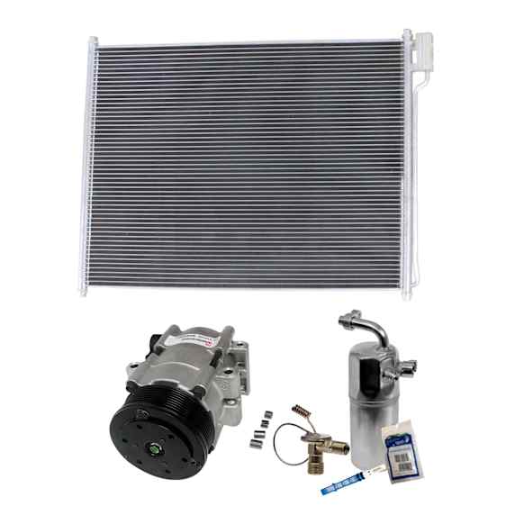 3-Piece Kit A/C Compressor Kit, With Clutch, 8-Groove Pulley, Includes (1) A/C Compressor, (1) A/C Condenser and (1) A/C Service Kit