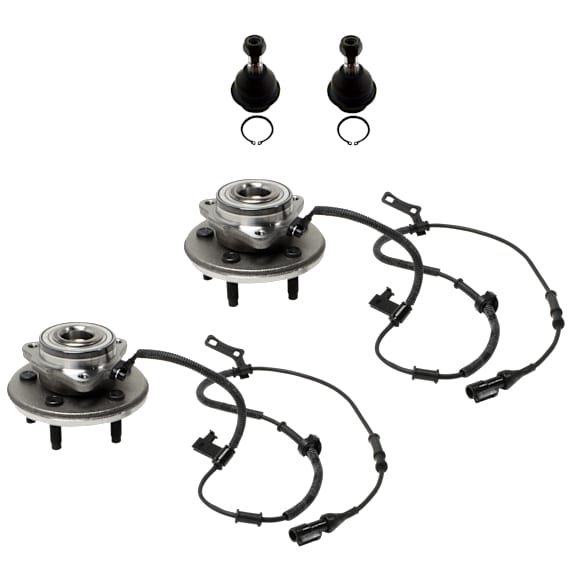 2-Wheel Set Front, Driver and Passenger Side, Lower Wheel Hub, 5 Lugs, With Bearing, With Sensor, includes (2) Ball Joint and (2) Wheel Hub
