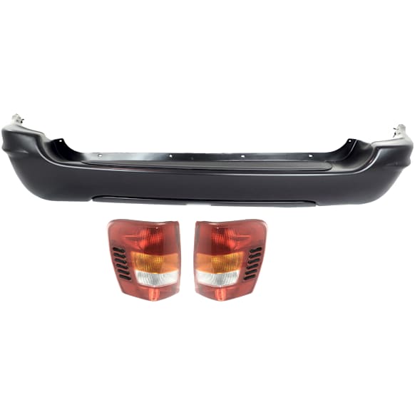 3-Piece Kit, Rear Primed Bumper Cover, For Models Without Towing Package, Includes (1) Bumper Cover and (2) Tail Light