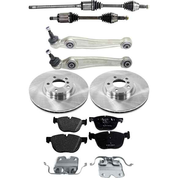7-Piece Kit Front, Driver and Passenger Side Axle Assembly - New 7-Piece Kit, 3.0L, 6Cyl, Includes (2) Brake Disc, (1) Brake Pad Set, (2) Control Arm and (2) Axle Assembly