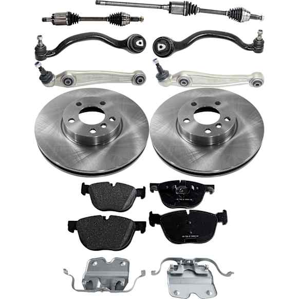 9-Piece Kit Front, Driver and Passenger Side Axle Assembly - New 9-Piece Kit, 3.0L, 6Cyl, Includes (2) Brake Disc, (1) Brake Pad Set, (4) Control Arm and (2) Axle Assembly