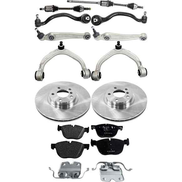 11-Piece Kit Front, Driver and Passenger Side Axle Assembly - New 11-Piece Kit, 3.0L, 6Cyl, Includes (2) Brake Disc, (1) Brake Pad Set, (6) Control Arm and (2) Axle Assembly