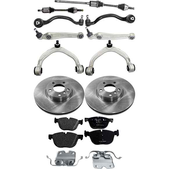 11-Piece Kit Front, Driver and Passenger Side Axle Assembly - New 11-Piece Kit, 3.0L, 6Cyl, Includes (2) Brake Disc, (1) Brake Pad Set, (6) Control Arm and (2) Axle Assembly