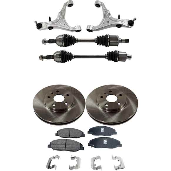 7-Piece Kit Front, Driver and Passenger Side, Lower Control Arm Kit, Includes (1) Brake Pad Set, (2) Control Arm, (2) Axle Assembly and (2) Brake Disc