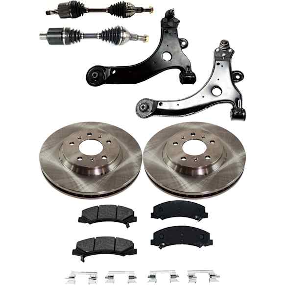 7-Piece Kit Front, Driver and Passenger Side Axle Assembly - New 7-Piece Kit, Includes (2) Brake Disc, (1) Brake Pad Set, (2) Control Arm and (2) Axle Assembly
