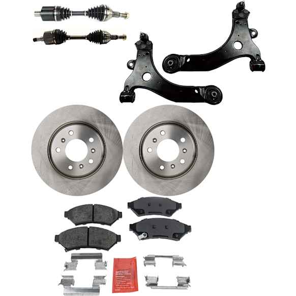 7-Piece Kit Front, Driver and Passenger Side Axle Assembly - New 7-Piece Kit, Includes (2) Brake Disc, (1) Brake Pad Set, (2) Control Arm and (2) Axle Assembly