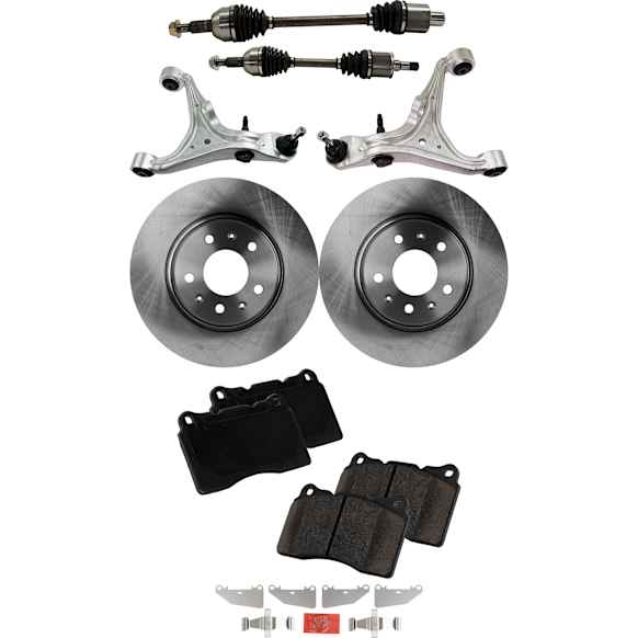 7-Piece Kit Front, Driver and Passenger Side, Lower Control Arm Kit, Includes (2) Brake Disc, (1) Brake Pad Set, (2) Control Arm and (2) Axle Assembly